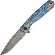 Kansept Qilin Damascus, Titanium with Lightning Strike Finish K1047A3 - KNIFESTOCK