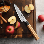 XINZUO PM8O 5.5 inch utility knife Olive Wood+Black Buffalo Horn 67 Layers Damas - KNIFESTOCK