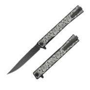 Ocaso Solstice Engraved Titanium + Black / Scroll Pattern 10ESB - KNIFESTOCK