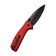 SENCUT Red Aluminum Handle Black 9Cr18MoV Blade Button Lock S22043B-4 - KNIFESTOCK