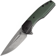 Kansept Cassowary Damascus Black Titanium Handles with Green Micarta K2065B6 - KNIFESTOCK