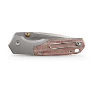Vosteed Psyop 299 S35VN Stonewash, Piros Norplex UltreX™ Micarta &amp; Titán Bolster - KNIFESTOCK