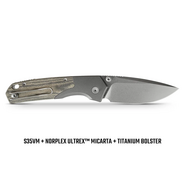 Vosteed Psyop 302 S35VN Stonewash, Zöld Norplex UltreX™ Micarta &amp; Titán Bolster - KNIFESTOCK