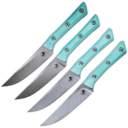 Microtech 4.5 STEAK KNIFE SET STONEWASH STANDARD CARRIBIAN BLUE G-10 3600-10SETC - KNIFESTOCK