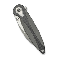 Zenthra Gray Titanium Handle With Twill Carbon Fiber InlayGray Stonewashed Bohler M390 - KNIFESTOCK