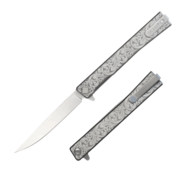 Ocaso Solstice Engraved Titanium + Satin / Scroll Pattern 10ESS - KNIFESTOCK