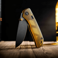 Vosteed Marten 154CM Black Stonewash Amber PEI A1607 - KNIFESTOCK