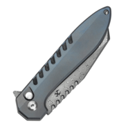 Kansept Kosame Damascus Blue Anodized Titanium with Shred Carbon FIber Inlay - KNIFESTOCK