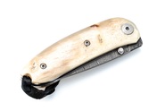 Lionsteel Mini Damascus Heinsgringla ram horn handle, wood box 8210D MN - KNIFESTOCK