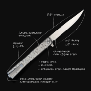 Ocaso Solstice Engraved Titanium + Satin / Scroll Pattern 10ESS - KNIFESTOCK