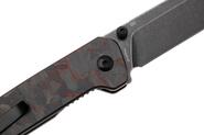 QPS Penguin V2 D2, schwarzer Stonewash, Griff: Roter geschredderter CF-Overlay G10 QS130V2- - KNIFESTOCK