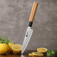 XINZUO PM8O 5.5 inch utility knife Olive Wood+Black Buffalo Horn 67 Layers Damas - KNIFESTOCK