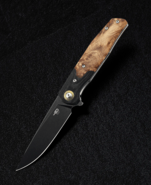 Bestech ASCOT 14C28N, Black titanized , Interlayer with Carbon Fiber and G10+  lightburl wood BG19E - KNIFESTOCK