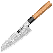 XINZUO PM8O 7.5 inch santoku knife Olive Wood+Black Buffalo Horn 67 Layers Damascus - KNIFESTOCK