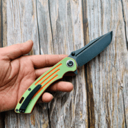 Kansept Pretatout Black Stonewashed 154CM Green and Orange G10 T1032T2 - KNIFESTOCK