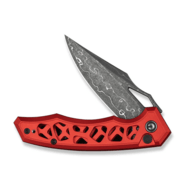 Civivi Anaaki Skeletonized Red Aluminum HandleDamascus BladeButton Lock - KNIFESTOCK