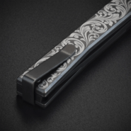 Ocaso Solstice Engraved Titanium + Black / Scroll Pattern 10ESB - KNIFESTOCK
