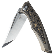 Bestech TOGATTA M390, Satin+flat satin, Titanium +Damascus copper carbon fiber inlay , Light Bronze - KNIFESTOCK