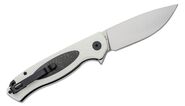 Petrified Fish PFB03 Stamp Satin D2 Carbon Fiber With White G10 PFB03WS - KNIFESTOCK