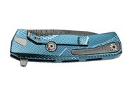 Lionsteel Solid Titanium knife, RotoBlock, Damascus Blade+Clip, Ti BLUE  with FLIPPER ROK DD BL - KNIFESTOCK