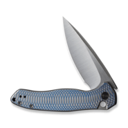 We Knife Button Lock Kitefin Blue Polished Ripple Patterned Gray Titanium Handle WE19002M-3 - KNIFESTOCK