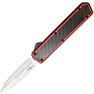 Golgoth G11BS3 Rouge. Couteau automatique OTF lame double tranchant avec serrations en acier D2 manc - KNIFESTOCK