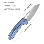 KUBEY Vagrant Couteau Pliant à Verrouillage Frame, Manche en Titane Bleu KB284B - KNIFESTOCK
