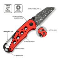 CIVIVI Red Aluminum HandleWith S/S Carabiner And Bottle OpenerDamascus BladeB - KNIFESTOCK