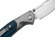 Real Steel Hoeft | Satin | Silver Titanium &amp; Blue Damascus G10 RE-7901DB - KNIFESTOCK