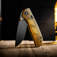 Vosteed Marten 154CM Black Stonewash Amber PEI A1607 - KNIFESTOCK