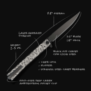 Ocaso Solstice Engraved Titanium + Black / Scroll Pattern 10ESB - KNIFESTOCK