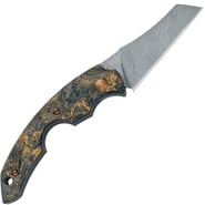 Fox Virtus Folding Pocket Knife Steel Damasteel Super Dense Twist Blade, Dark Matter Gold Handle - KNIFESTOCK