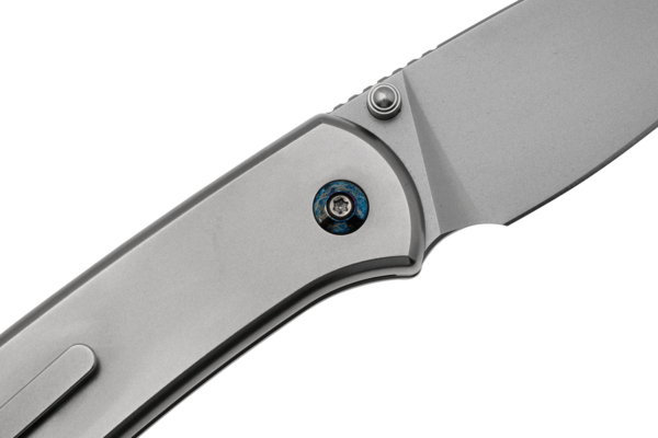 We Knife Qubit Polished Bead Blasted Titanium HandlePolished Bead Blasted CPM 20CV BladeButton Loc - KNIFESTOCK