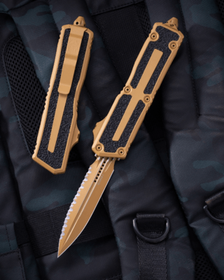 Microtech SCARAB II GEN III D/E FULL SERRATE CERAKOTE RAL 8000 1280-3CRA - KNIFESTOCK