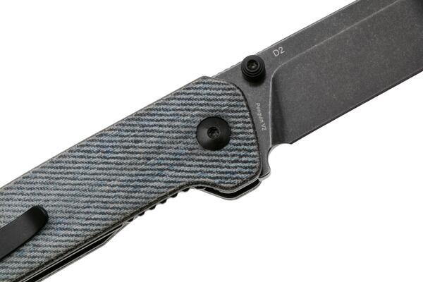 QPS Penguin V2 D2, black stonewash, Manico: Denim micarta QS130V2-B2 - KNIFESTOCK
