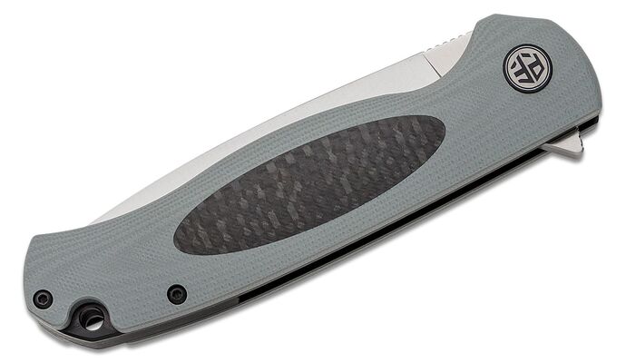 Petrified Fish PFB03 Stamp Satin D2 Carbon Fiber With Gray G10 PFB03GAS - KNIFESTOCK