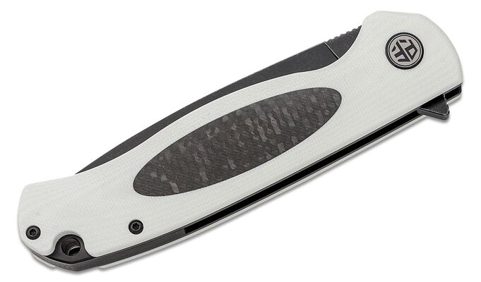 Petrified Fish PFB03 Stamp Black Stonewashed D2 Carbon Fiber With White G10 PFB03WDW - KNIFESTOCK