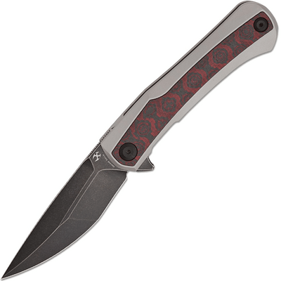 Kansept Kratos Black CPM S35VN Titanium Handle + Red &amp; Black Carbon Fiber Inlay K1024A9 - KNIFESTOCK