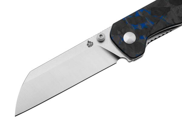 QPS Penguin V2 D2, 2-Ton-Finish Stonewash - Satin, Griff: Blau zerkleinertes CF ove - KNIFESTOCK