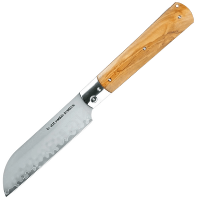 Dellinger Folding Santoku Knife 140 mm Dellinger Olive Guillotine AUS-10 Sanmai - KNIFESTOCK