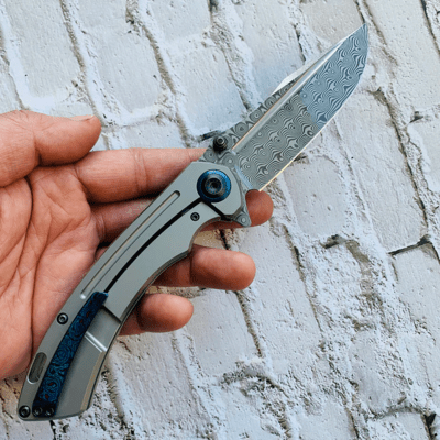 Kansept Pretatout Dmascus Stonewashed Titanium Handle K1032D1 - KNIFESTOCK