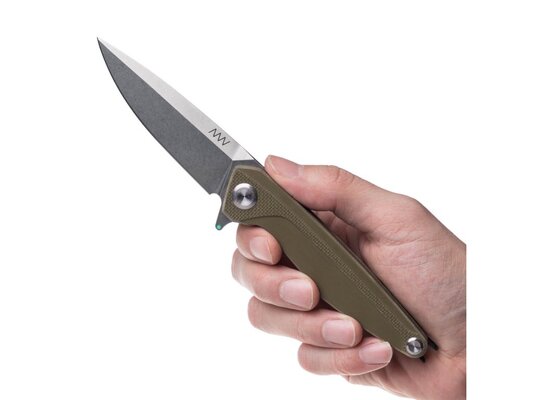ANV Knives ANVZ300-011 Z300 Sleipner Stonewash PLain Edge Liner Lock G10 Olive - KNIFESTOCK
