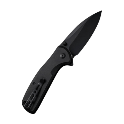 SENCUT Black Aluminum Handle Black 9Cr18MoV Blade Button Lock S22043B-1 - KNIFESTOCK