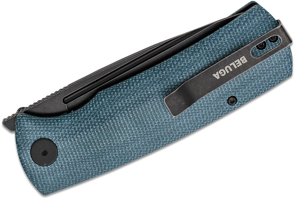 Petrified Fish PFP01 Beluga Black Stonewash K110 Blue Micarta PFP01BMW - KNIFESTOCK