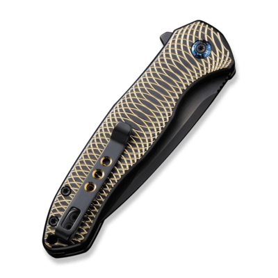 We Knife Button Lock Kitefin Golden Polished Ripple Patterned Black Titanium Handle  WE19002M-1 - KNIFESTOCK
