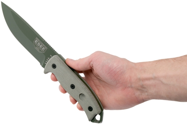 ESEE Knives ESEE-5P-OD-E Olive Drab Drop Point Glass Breaker Pommel Black Molded Sheath - KNIFESTOCK