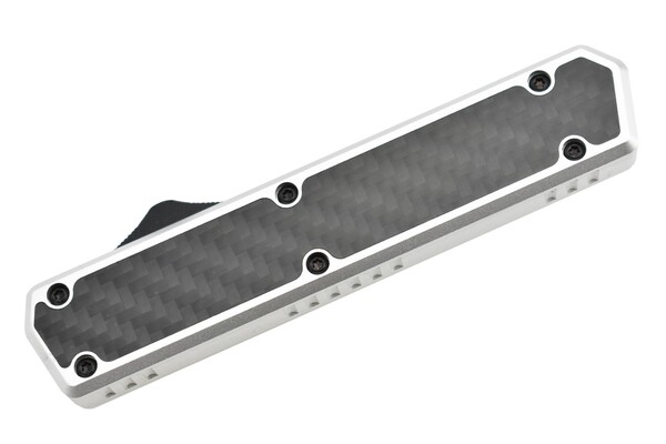Golgoth G11B6 Silver. Couteau automatique OTF lame double tranchant acier D2 manche aluminium silver - KNIFESTOCK