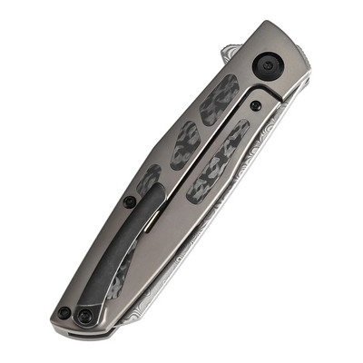 KANSEPT Cru Damascus 0.118&quot; / 3.0mm Bronze Anodized Titanium &amp; Twill Carbon Fiber K1092A4 - KNIFESTOCK