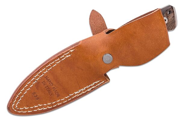 Lionsteel Fixed Blade SLEIPNER satin Walnut wood handle, leather sheath B35 WN - KNIFESTOCK
