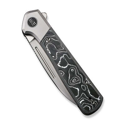 WE Soothsayer Gray Titanium Handle With Aluminum Foil Carbon Fiber Inlay Silver Bead Blasted CPM 20C - KNIFESTOCK